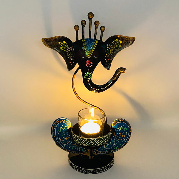 Ganesha Tea Light holder - Hand Crafted and Hand Painted